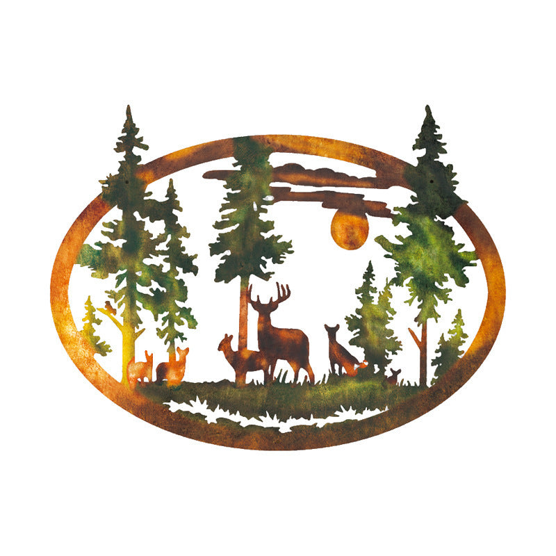 White Tail Deer Or Bear Mountain And Trees Metal Wall Decorations
