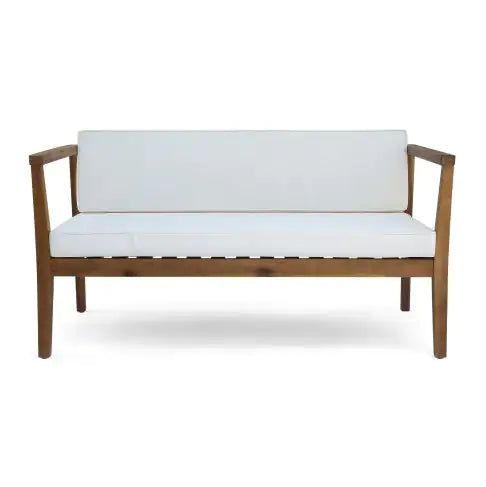 Acacia Wood 4-Piece Patio Chat Set in Teak and Beige