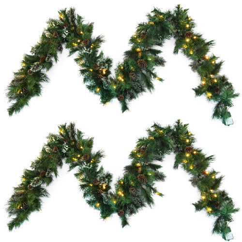 Wreath With 20 Pine Cones And 50 Warm White LED Lights With Timer - Battery Powered - Outdoor, 160 Pointed Heads