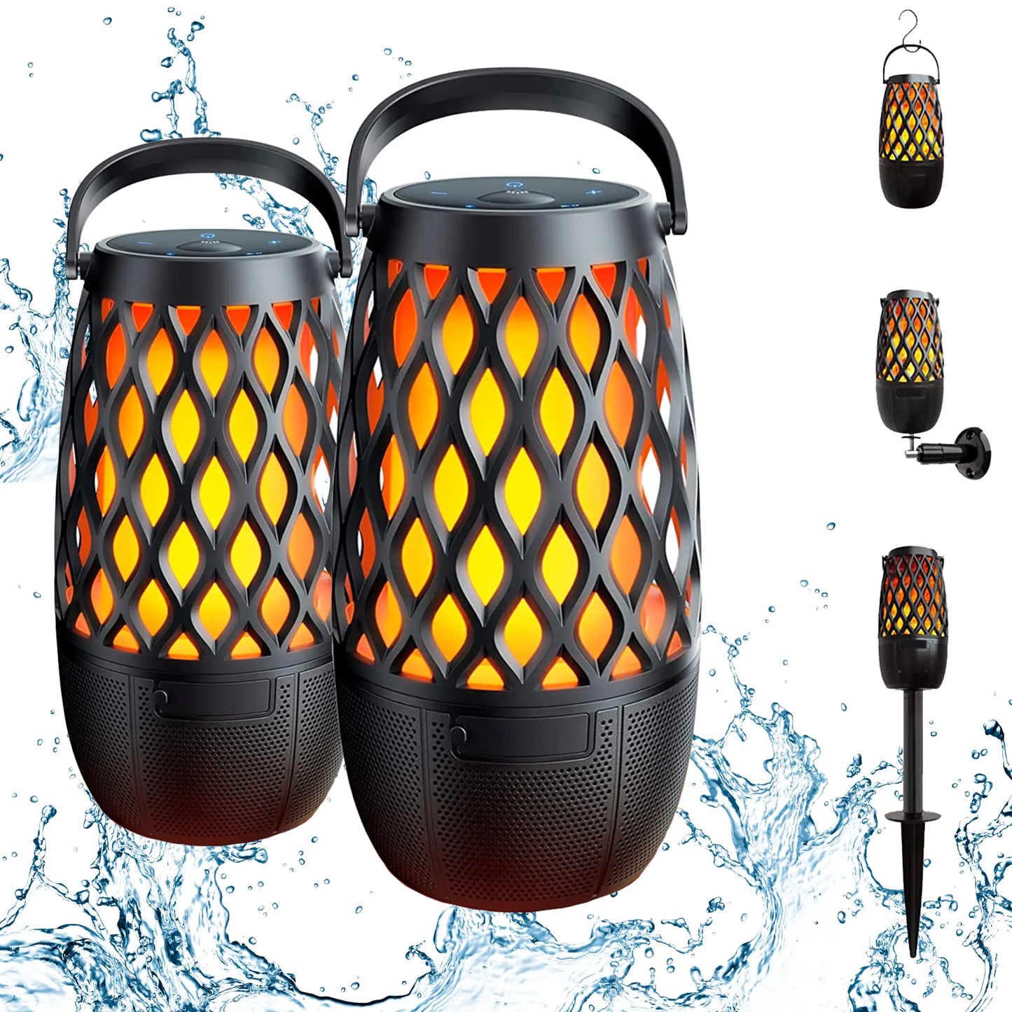 2 Pcs Tiki Torch Speakers Bluetooth Wireless Outdoor Lantern Speaker Flame Light Multi-Sync Bluetooth Speaker Lights Outdoor Patio Fire Speaker IPX6 Waterproof
