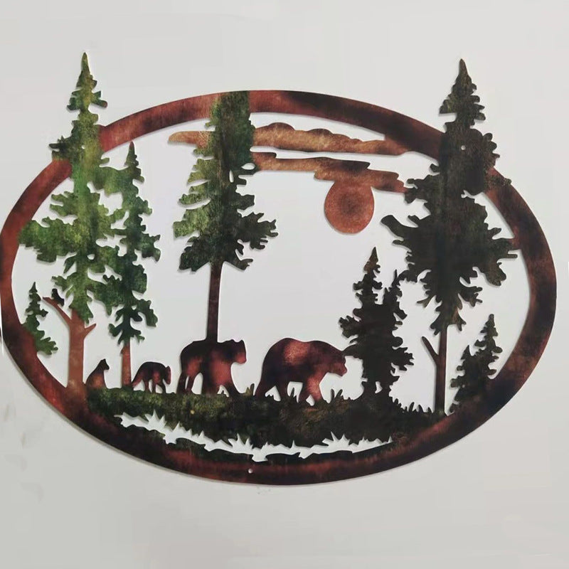 White Tail Deer Or Bear Mountain And Trees Metal Wall Decorations