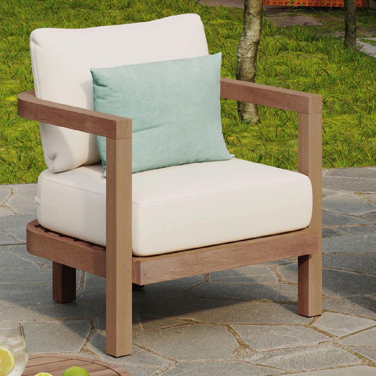 Outdoor Acacia Wood Patio Club Chair, Patio Furniture,Waterproof Thick Cushion Deep Seating For Porch or Deck
