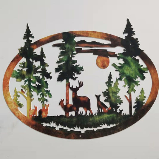 White Tail Deer Or Bear Mountain And Trees Metal Wall Decorations