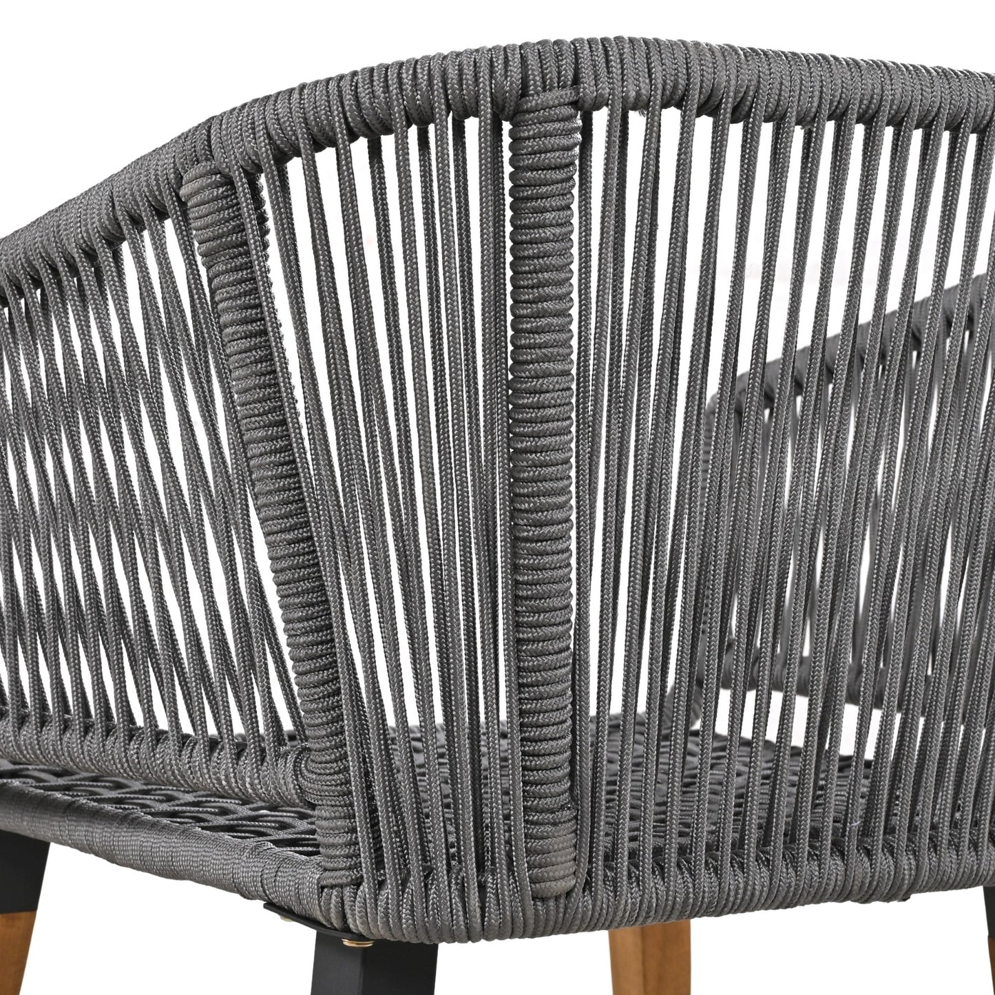 K&K 6-Piece Rope Patio Furniture Set, Outdoor Furniture With Acacia Wood Cool Bar Table With Ice Bucket