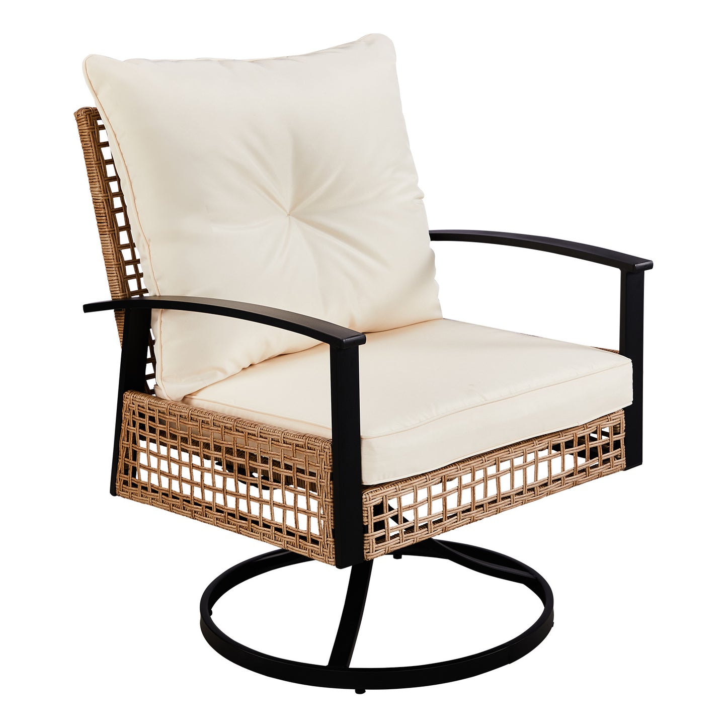 2pcs Swivel Chair And 1pc Side Table, Sparsely Braided Light Rattan, Off-white Mat, Braided Rattan Three-piece Set