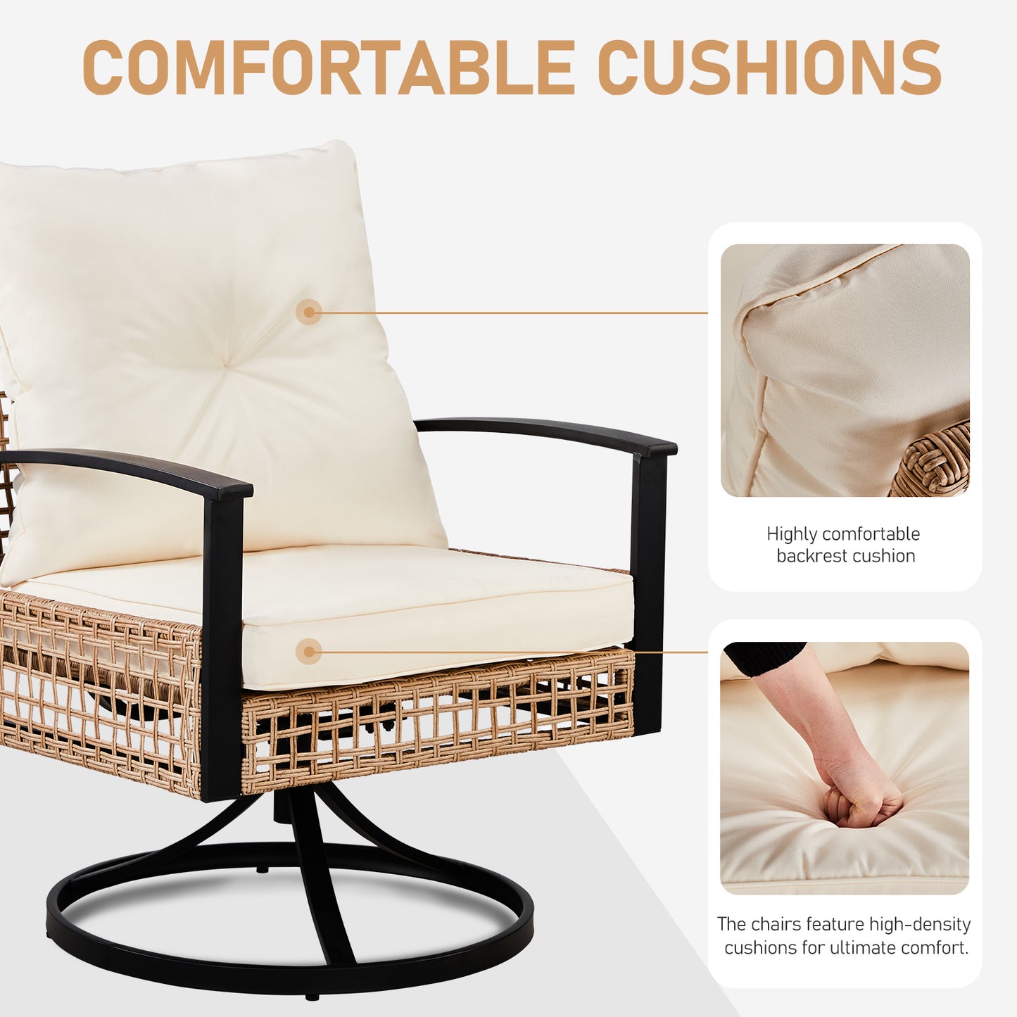2pcs Swivel Chair And 1pc Side Table, Sparsely Braided Light Rattan, Off-white Mat, Braided Rattan Three-piece Set