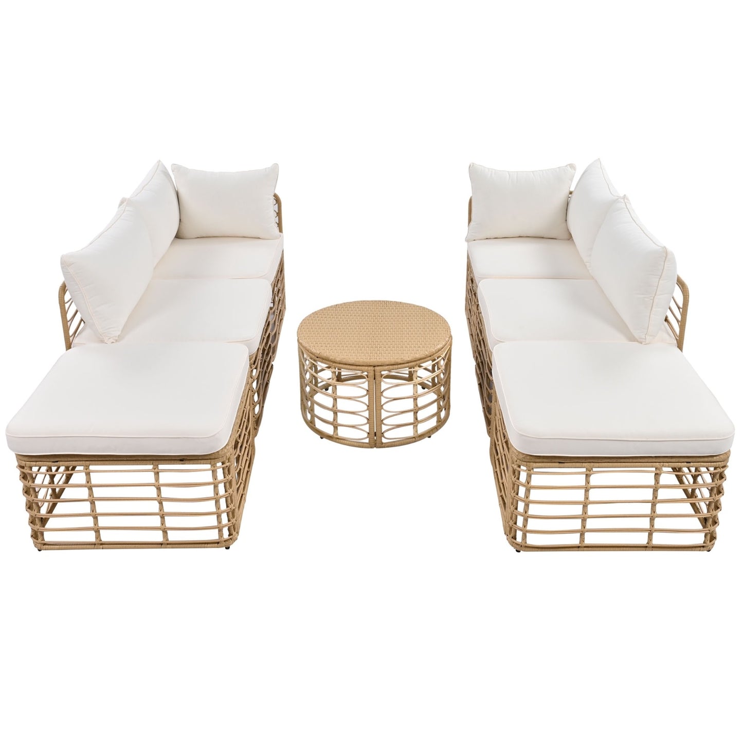 7 Pieces Outdoor Patio Furniture, All-Weather Rattan Sectional Sofa Set With Thick Cushions And P