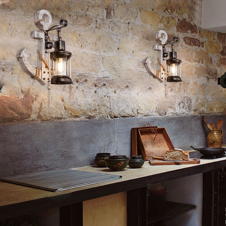 American Creative Industrial Style Retro Wall Lamp Boat Anchor Solid Wood Distressed Lamp