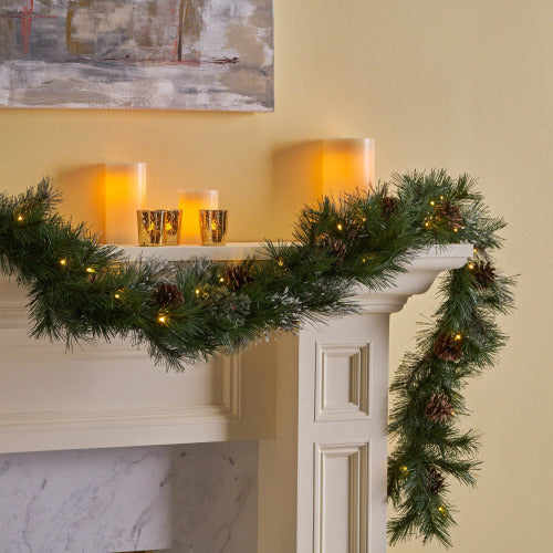 Wreath With 20 Pine Cones And 50 Warm White LED Lights With Timer - Battery Powered - Outdoor, 160 Pointed Heads