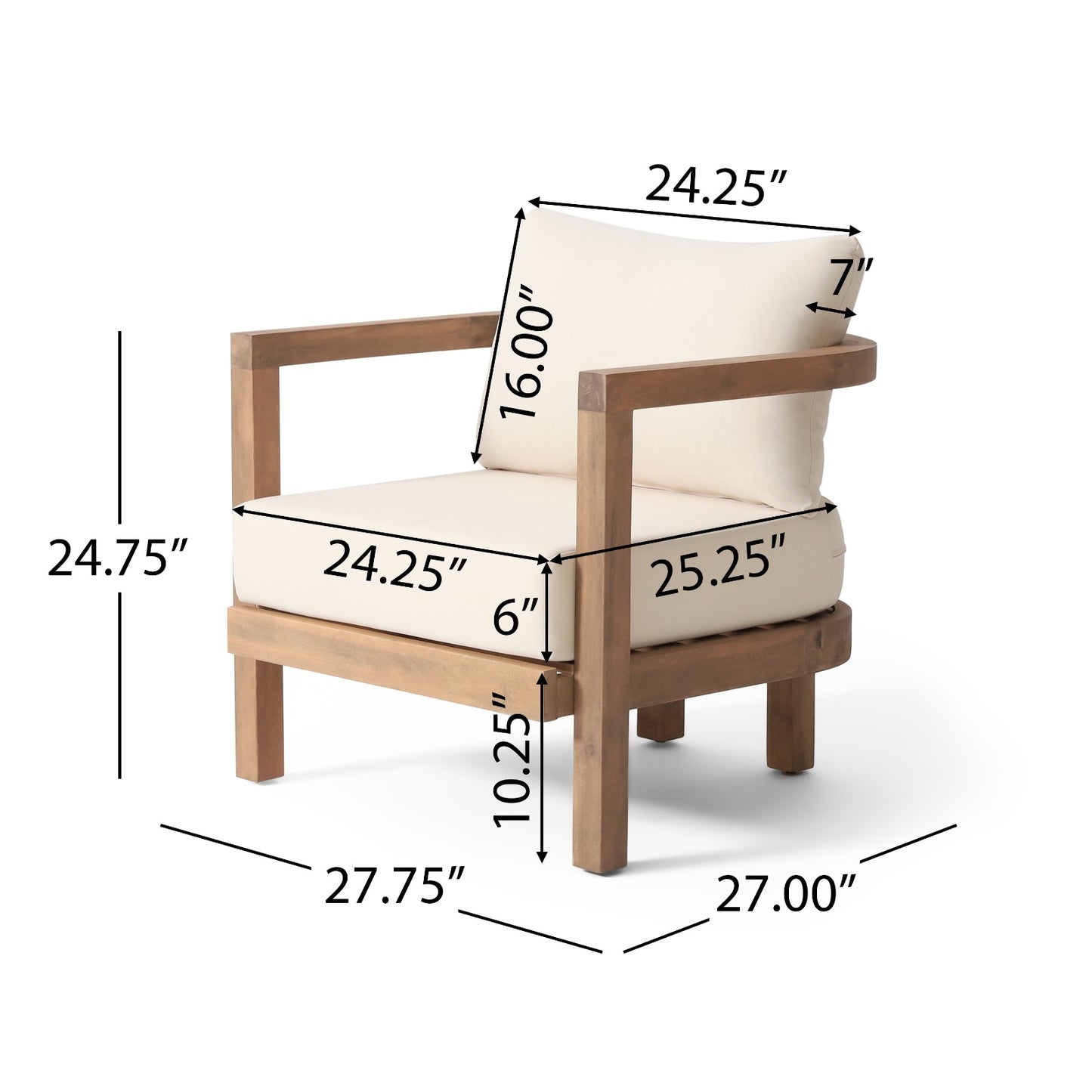 Outdoor Acacia Wood Patio Club Chair, Patio Furniture,Waterproof Thick Cushion Deep Seating For Porch or Deck