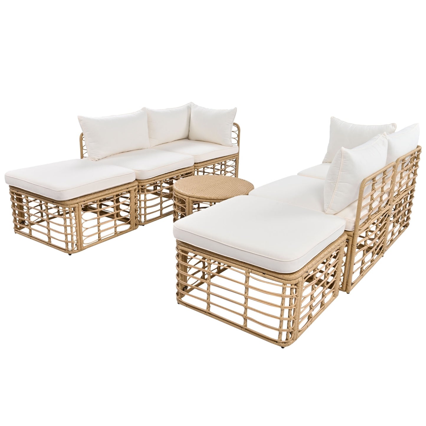 7 Pieces Outdoor Patio Furniture, All-Weather Rattan Sectional Sofa Set With Thick Cushions And P