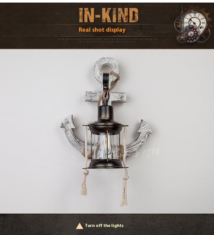 American Creative Industrial Style Retro Wall Lamp Boat Anchor Solid Wood Distressed Lamp