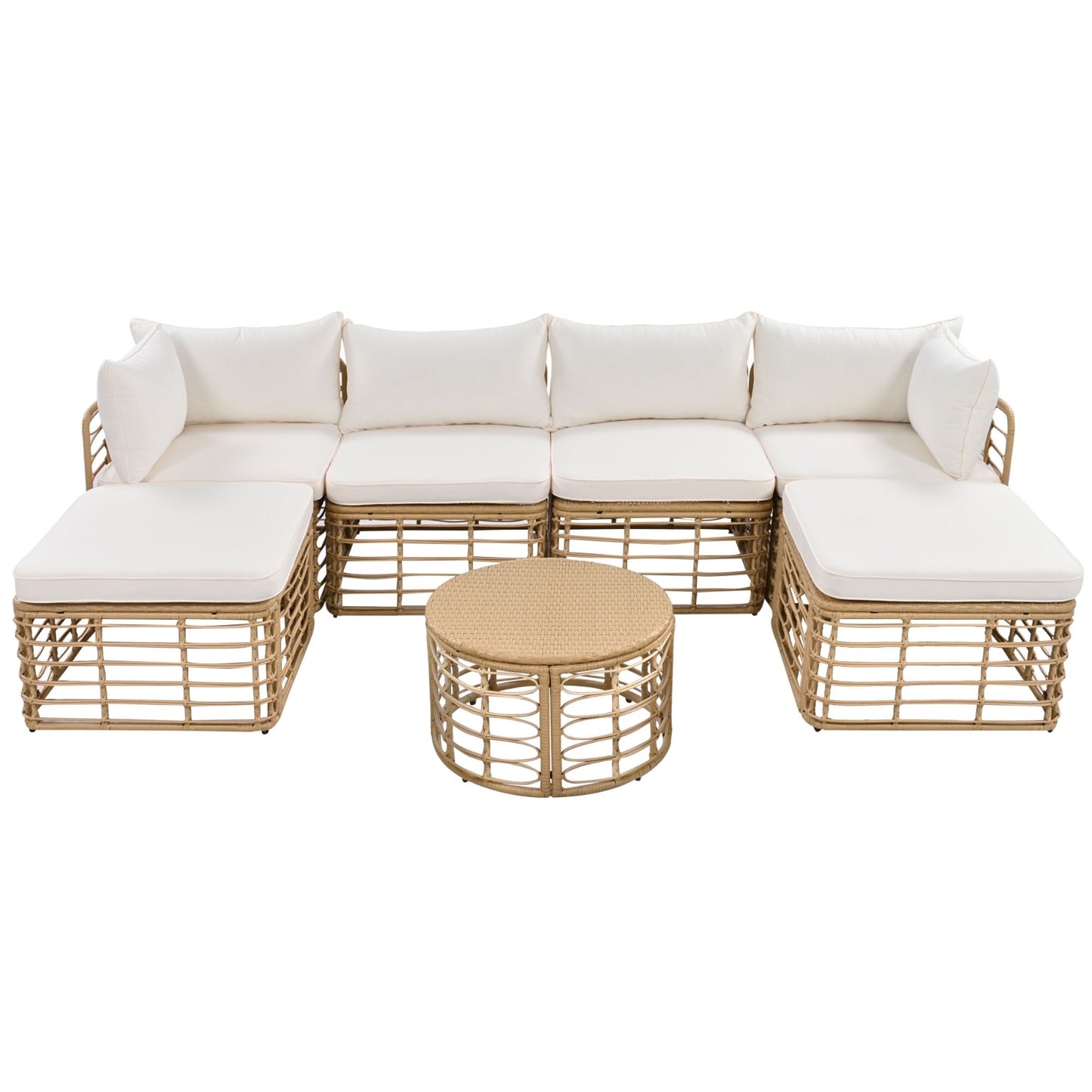 7 Pieces Outdoor Patio Furniture, All-Weather Rattan Sectional Sofa Set With Thick Cushions And P