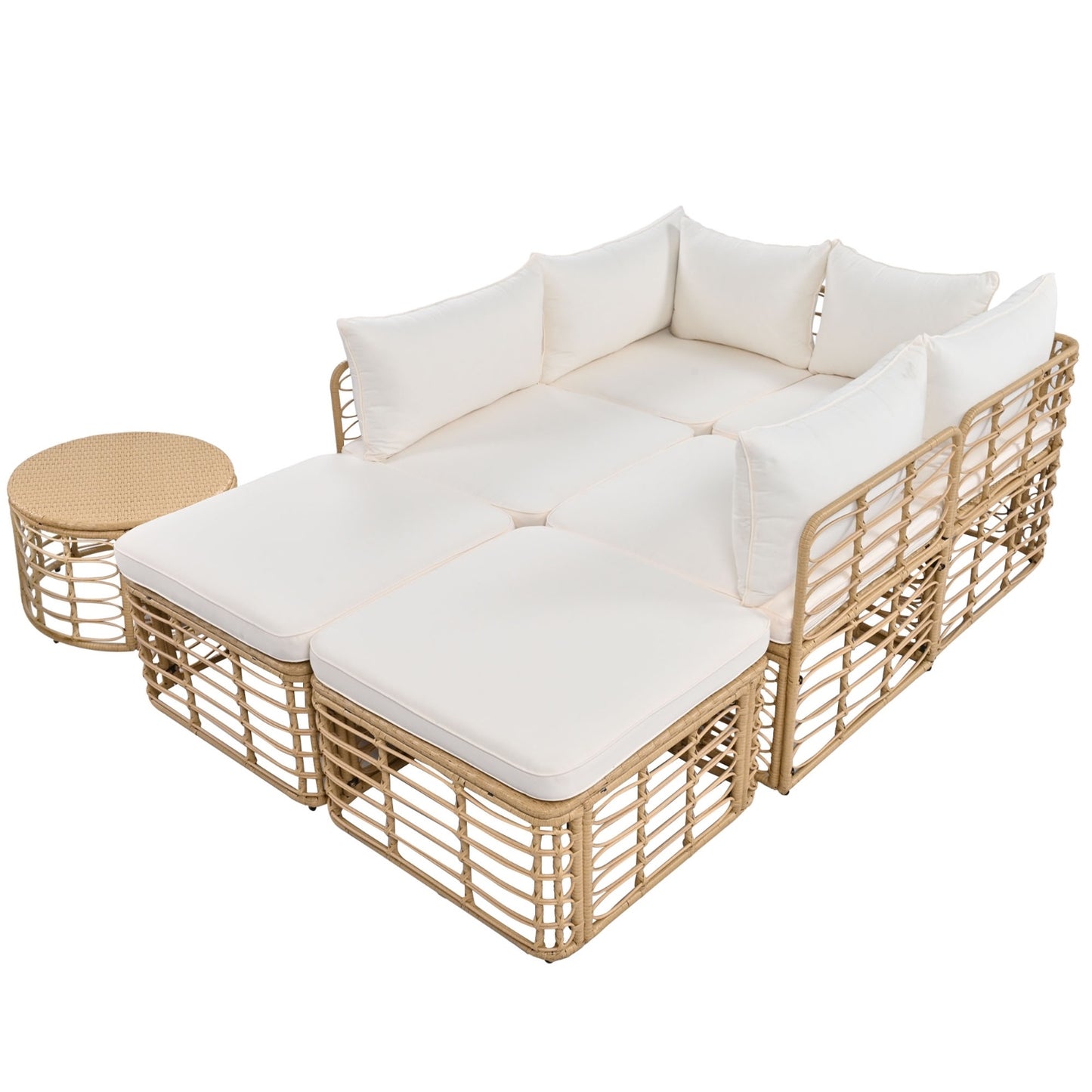 7 Pieces Outdoor Patio Furniture, All-Weather Rattan Sectional Sofa Set With Thick Cushions And P
