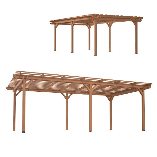 12 X 16 Outdoor Gazebo Wooden Grape Pergola For Climbing Plant Support, Garden, Terrace, Backyard, Deck, Brown