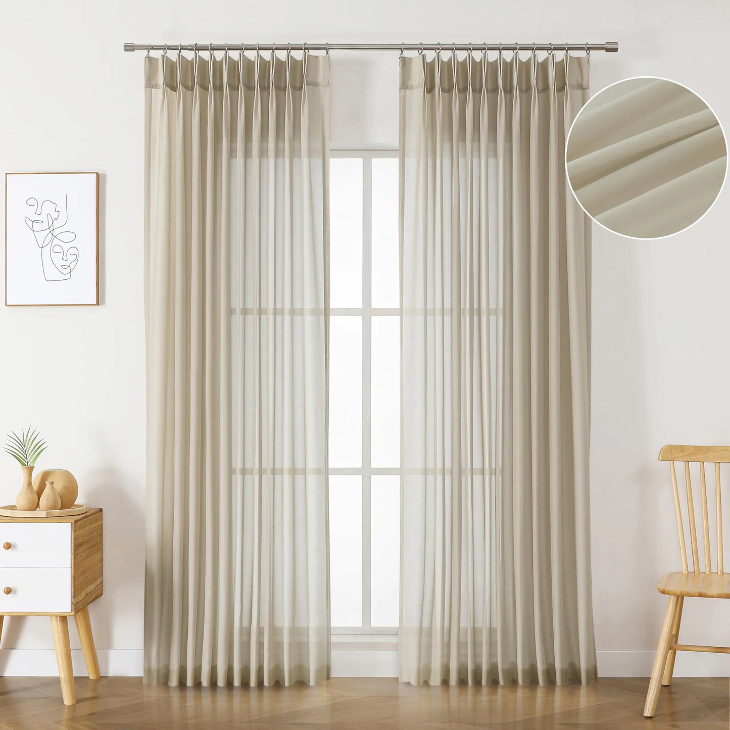 Lake Pinch Pleated Sheer Drapes 84" in Taupe