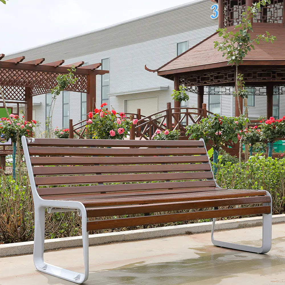 Wood Outdoor Park Bench with Aluminum Framing