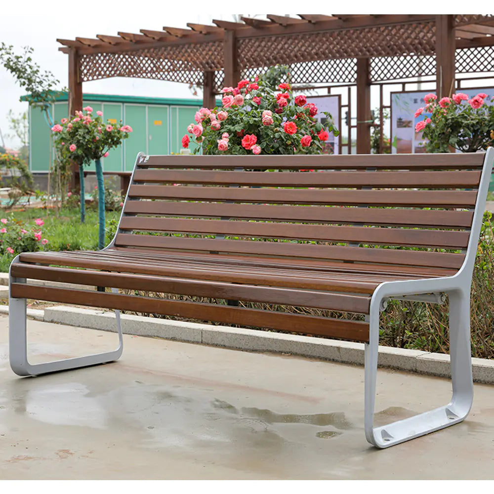 Wood Outdoor Park Bench with Aluminum Framing