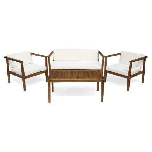 Acacia Wood 4-Piece Patio Chat Set in Teak and Beige