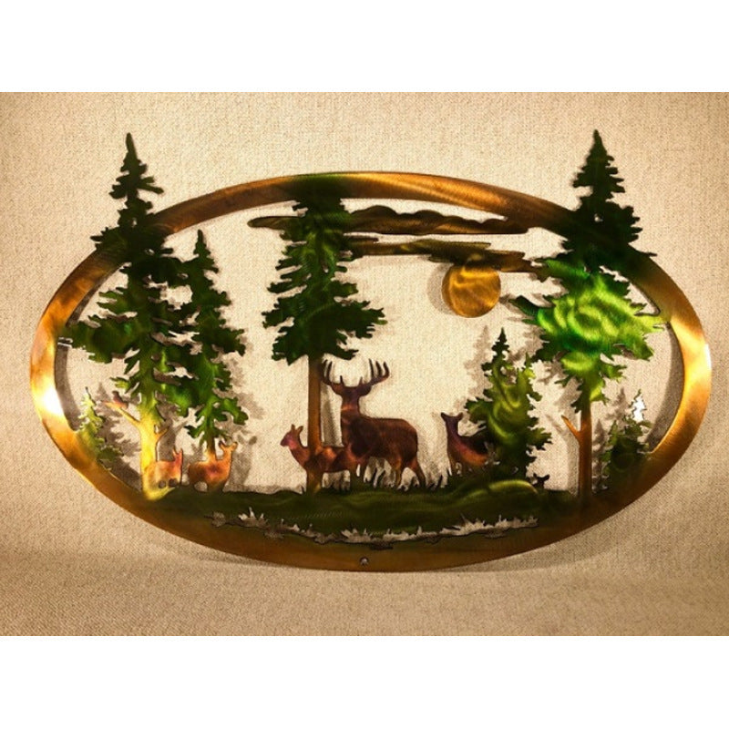 White Tail Deer Or Bear Mountain And Trees Metal Wall Decorations