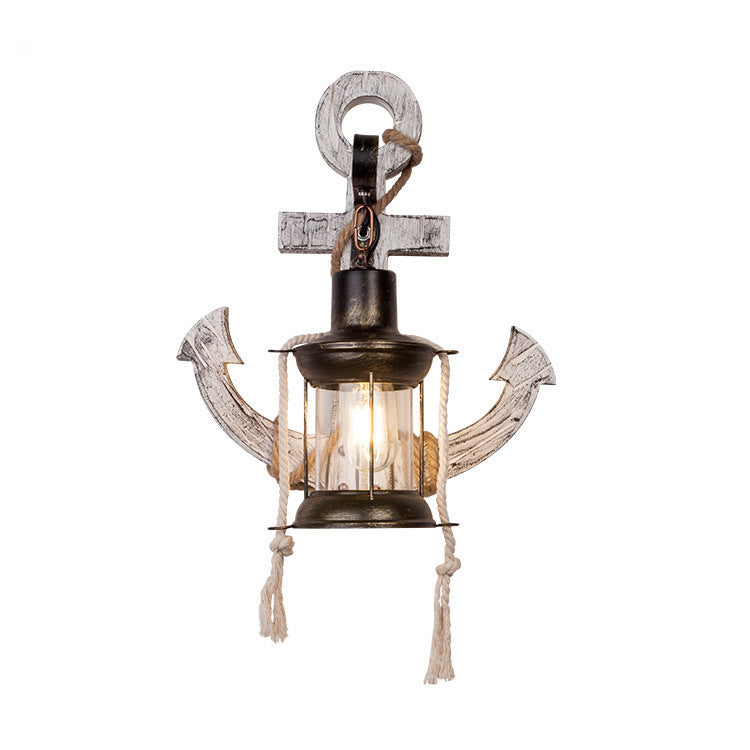 American Creative Industrial Style Retro Wall Lamp Boat Anchor Solid Wood Distressed Lamp