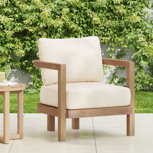 Outdoor Acacia Wood Patio Club Chair, Patio Furniture,Waterproof Thick Cushion Deep Seating For Porch or Deck
