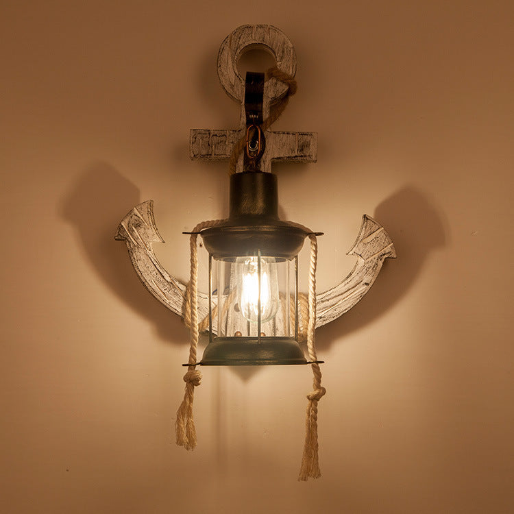 American Creative Industrial Style Retro Wall Lamp Boat Anchor Solid Wood Distressed Lamp