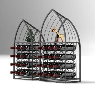 Sailboat Shaped Wine Cabinet Rack, 2 Piece Display Rack, Freestanding Wine Cabinet With Bottle Storage, Spirits And Wine Home Bar, Kitchen, Dining Room Storage Rack