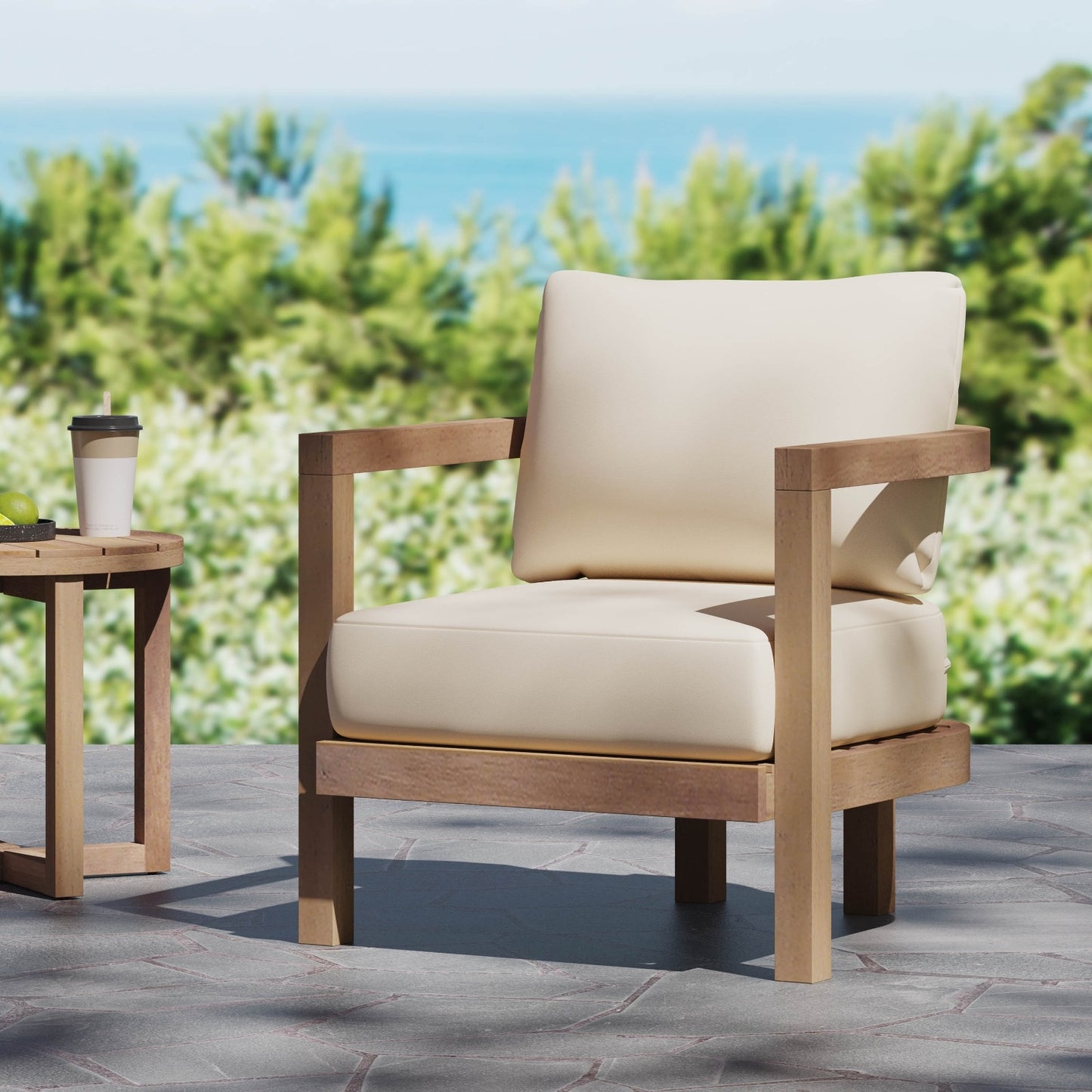 Outdoor Acacia Wood Patio Club Chair, Patio Furniture,Waterproof Thick Cushion Deep Seating For Porch or Deck